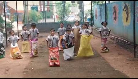 Sack race by our 1st class children
